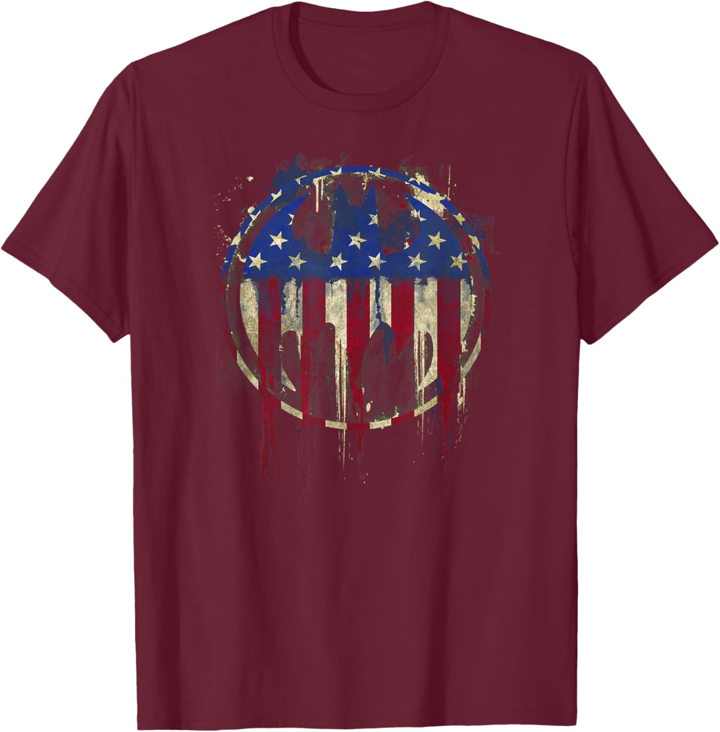 Batman Bleeding American Flag Signal T-Shirt - T-Shirt | Maroon