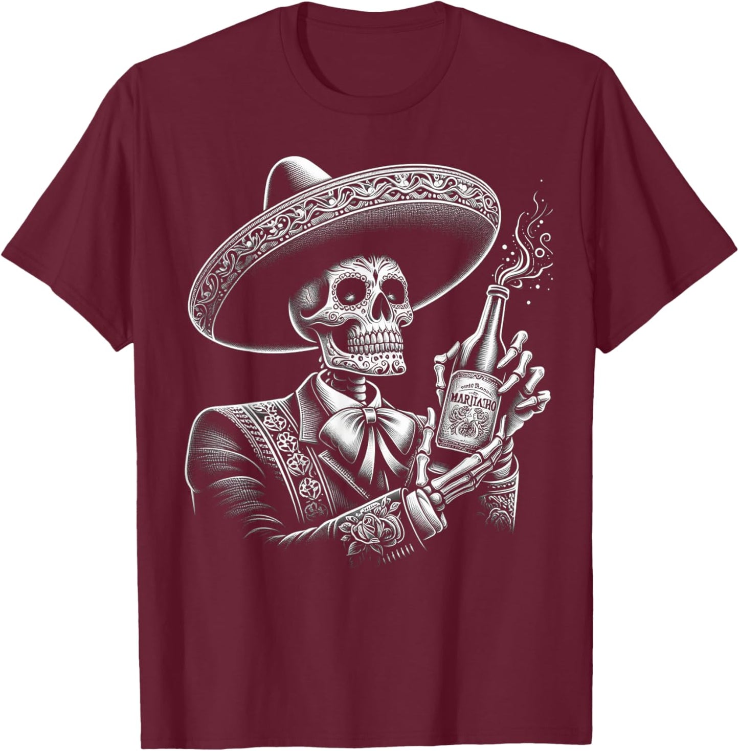 Vintage Skeleton Tequila Mexico Dia De Los Muertos Mexican T-Shirt - T-Shirt | Maroon