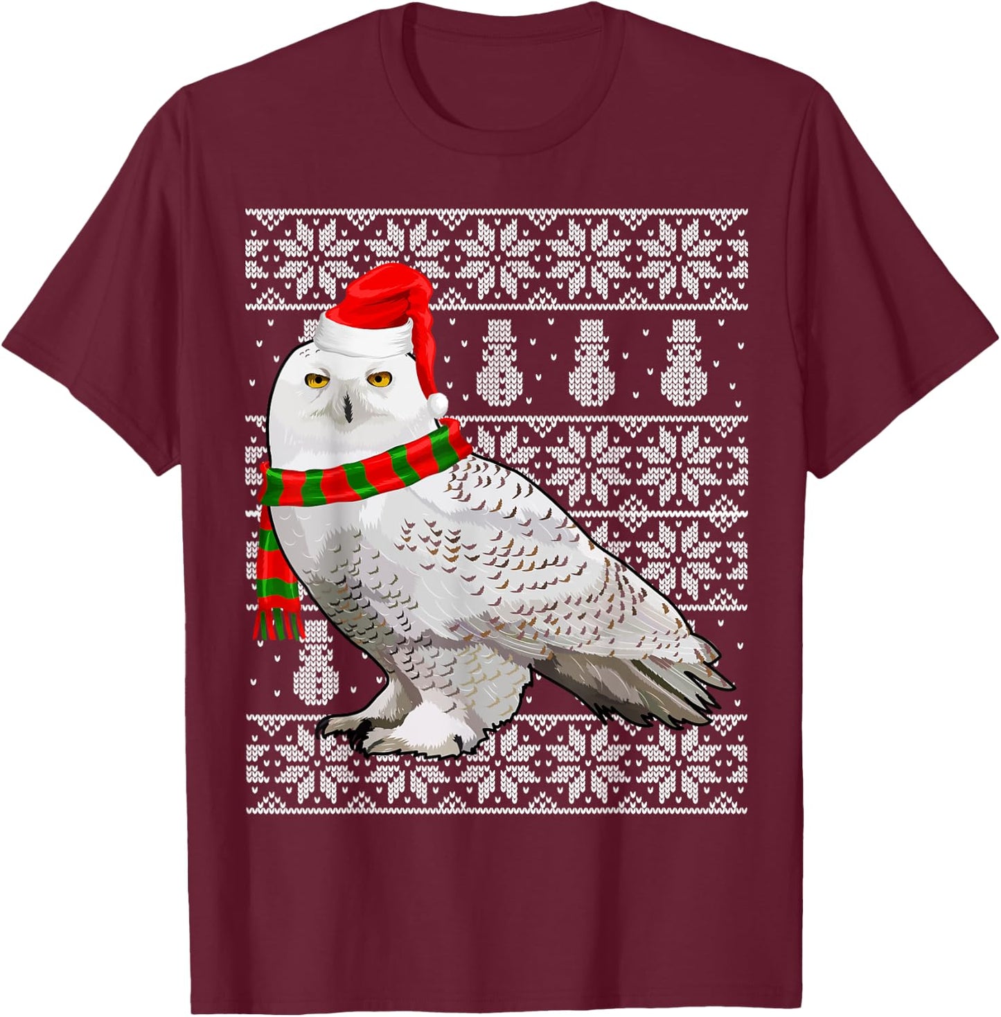 Bird Xmas Santa Hat Snowy Owl Ugly Christmas T-Shirt - T-Shirt | Maroon