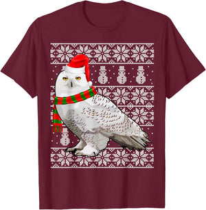 Bird Xmas Santa Hat Snowy Owl Ugly Christmas T-Shirt - T-Shirt | Maroon