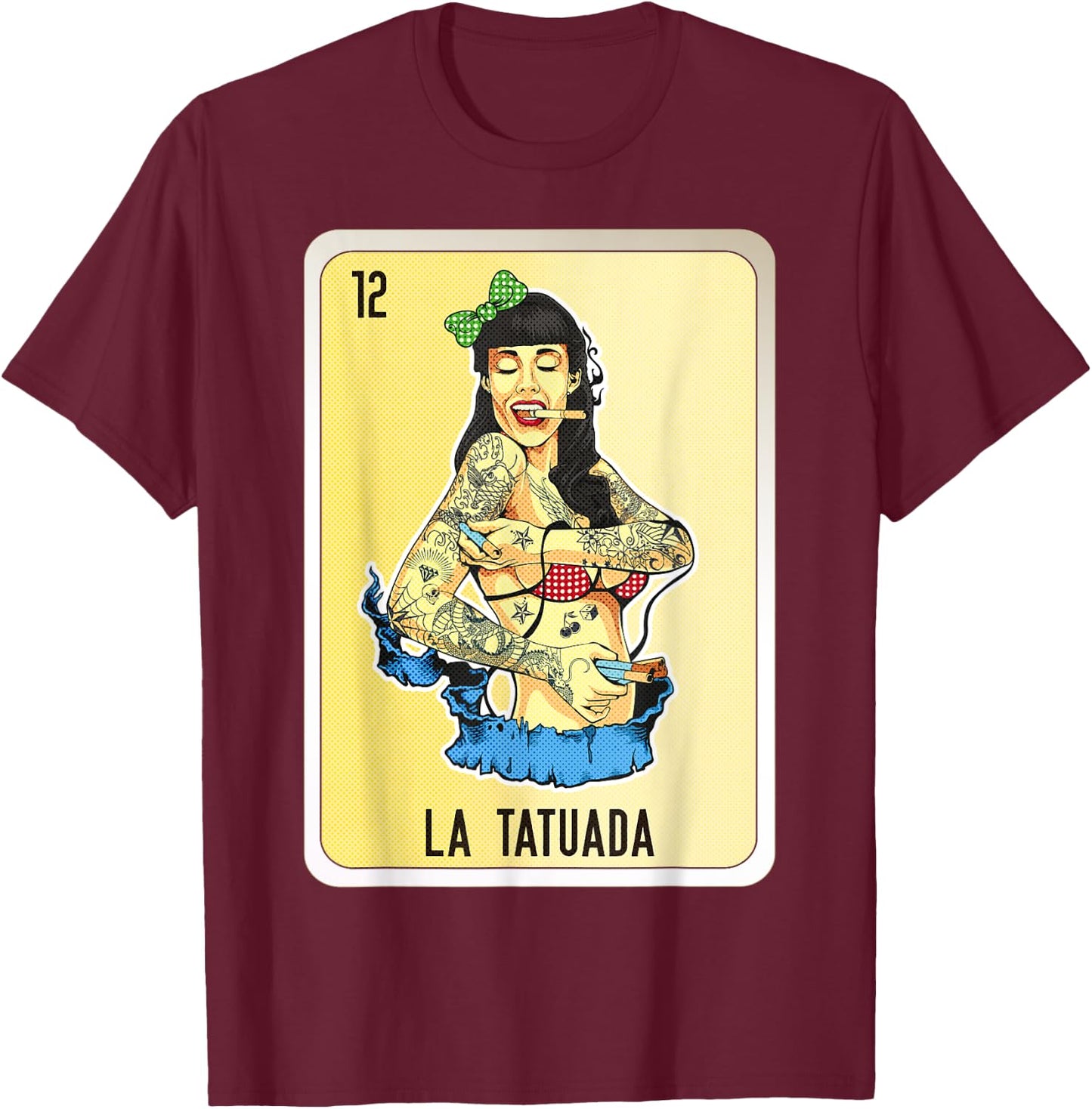 La Tatuada Mexican Slang Chicano Bingo Cards T-Shirt - T-Shirt | Maroon