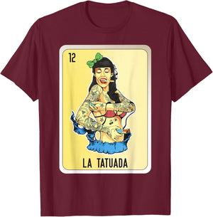 La Tatuada Mexican Slang Chicano Bingo Cards T-Shirt - T-Shirt | Maroon