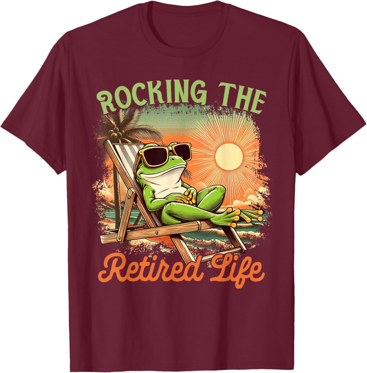 Retired Coworker Frog Retirement Rocking The Retired Life T-Shirt - T-Shirt | Maroon