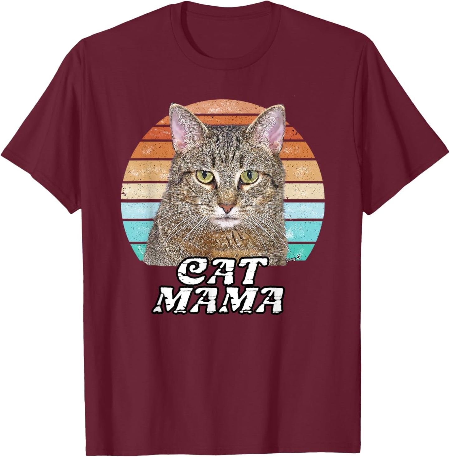 Cat Mama Mom Mothers Day Tabby Retro T-Shirt - T-Shirt | Maroon