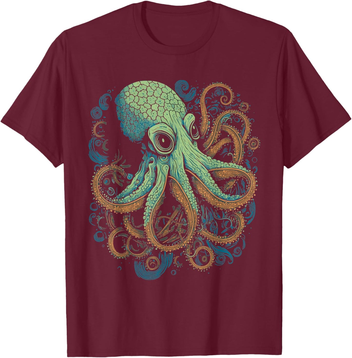 Beautiful Octopus Ocean Animal Lover Artistic Graphic T-Shirt - T-Shirt | Maroon