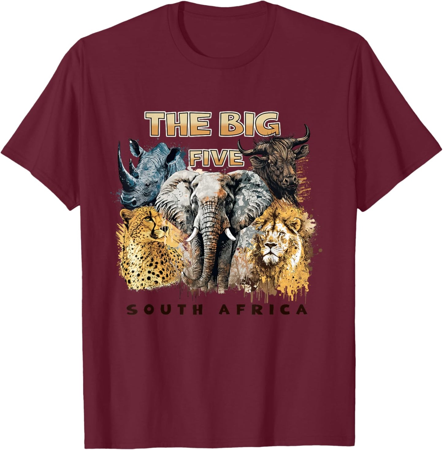 The Big Five South Africa South African Animals T-Shirt - T-Shirt | Maroon