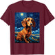 Dachshund Starry Night Van Gogh Dachshund Lover Art T-Shirt - T-Shirt | Maroon