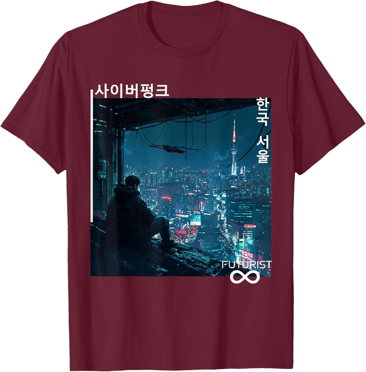 KOREAN Cyberpunk SEOUL Streetwear KPOP Aesthetic T-Shirt - T-Shirt | Maroon