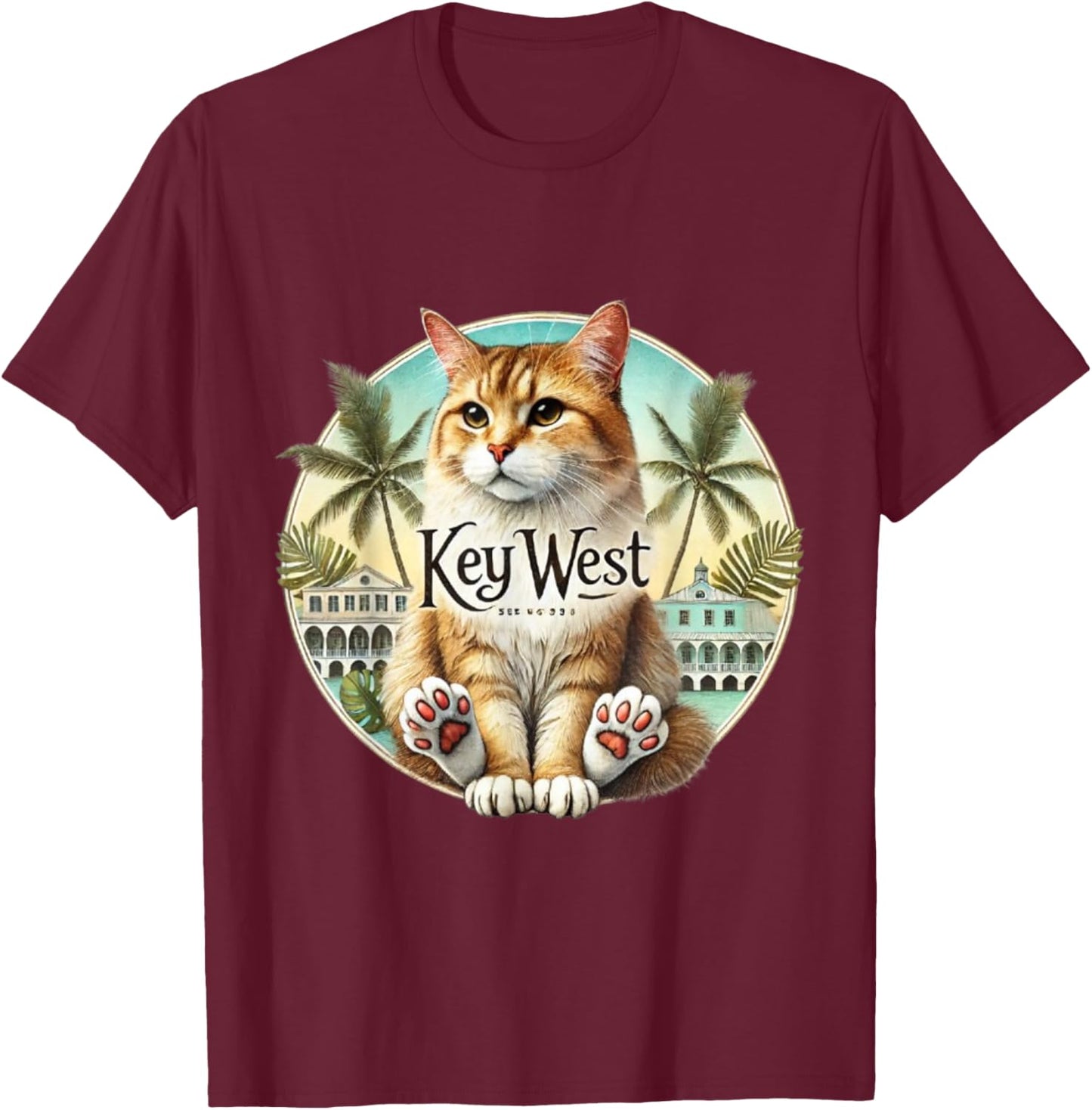 Key West Hemingway Cat 6 Toes Polydactyl T-Shirt - T-Shirt | Maroon