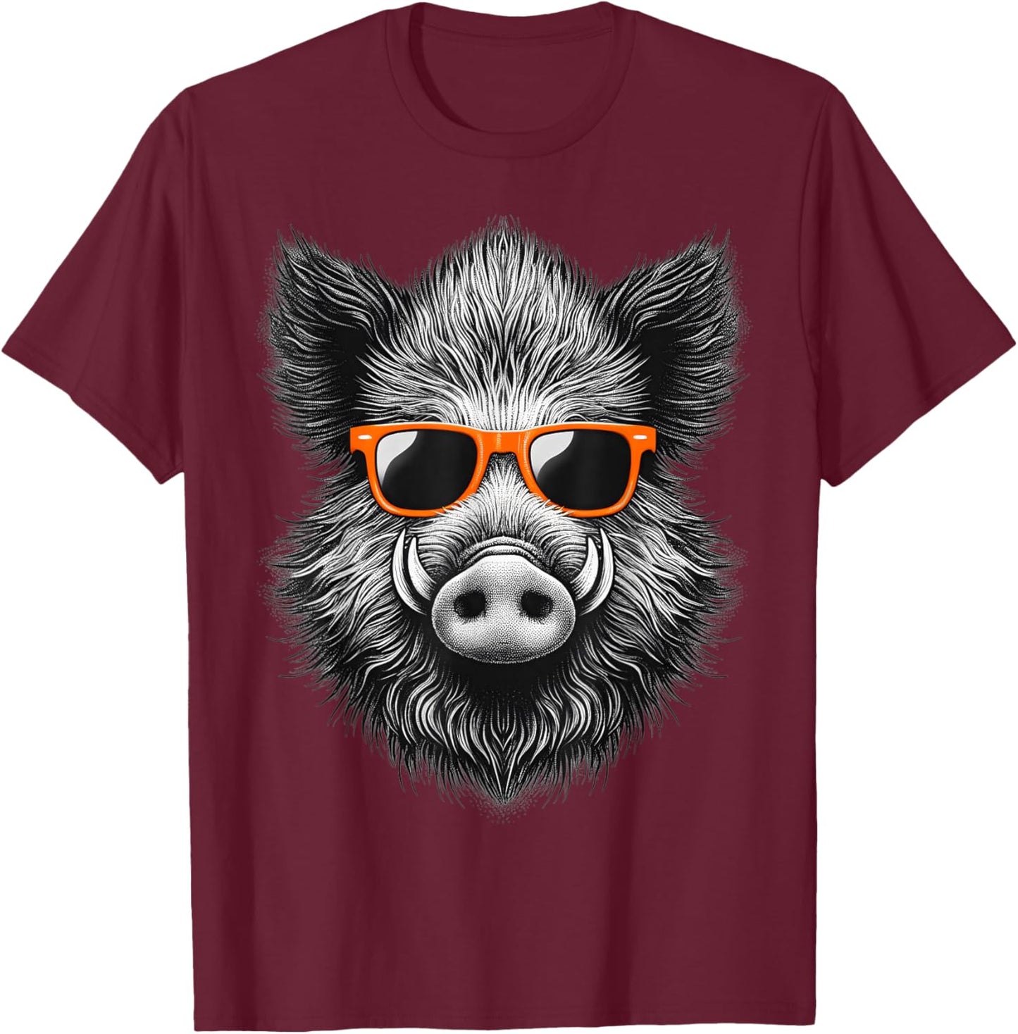 Cool Wild Boar Wearing Sunglasses Graphic Art T-Shirt - T-Shirt | Maroon