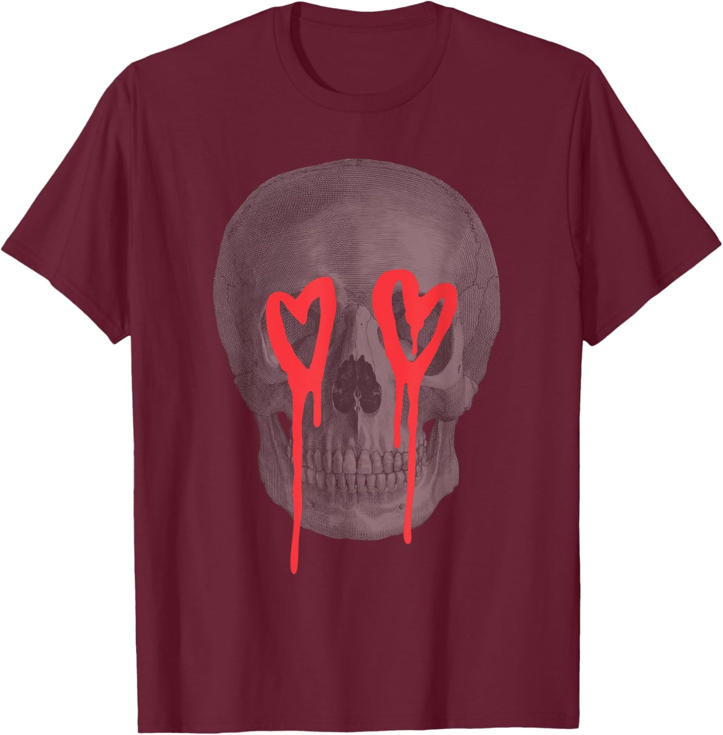 Graffiti Heart Skull Edgy Cool Valentine's Day Graphic T-Shirt - T-Shirt | Maroon
