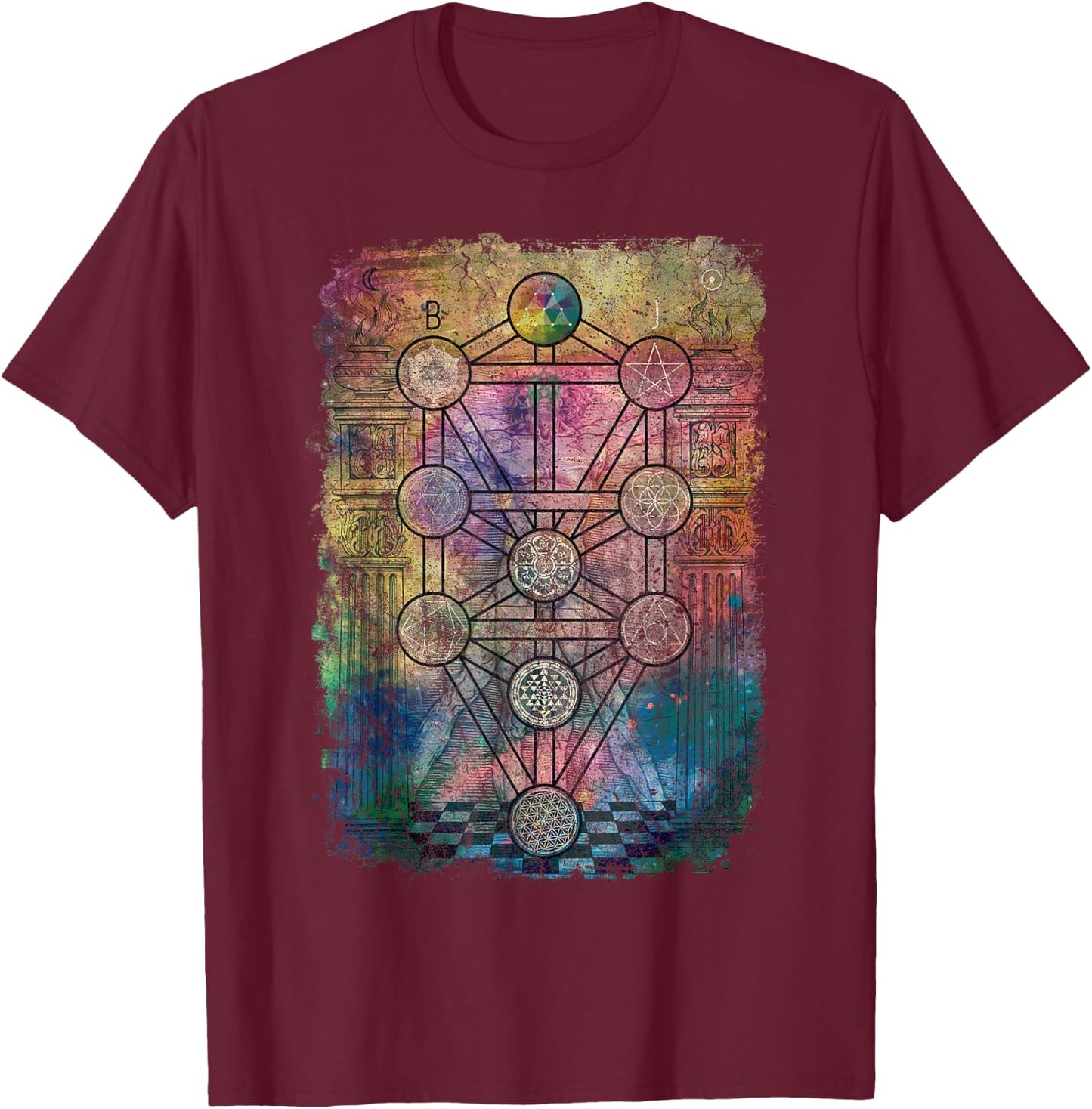 Tree Of Life Sacred Geometry Retro Vintage Graphic Print T-Shirt - T-Shirt | Maroon