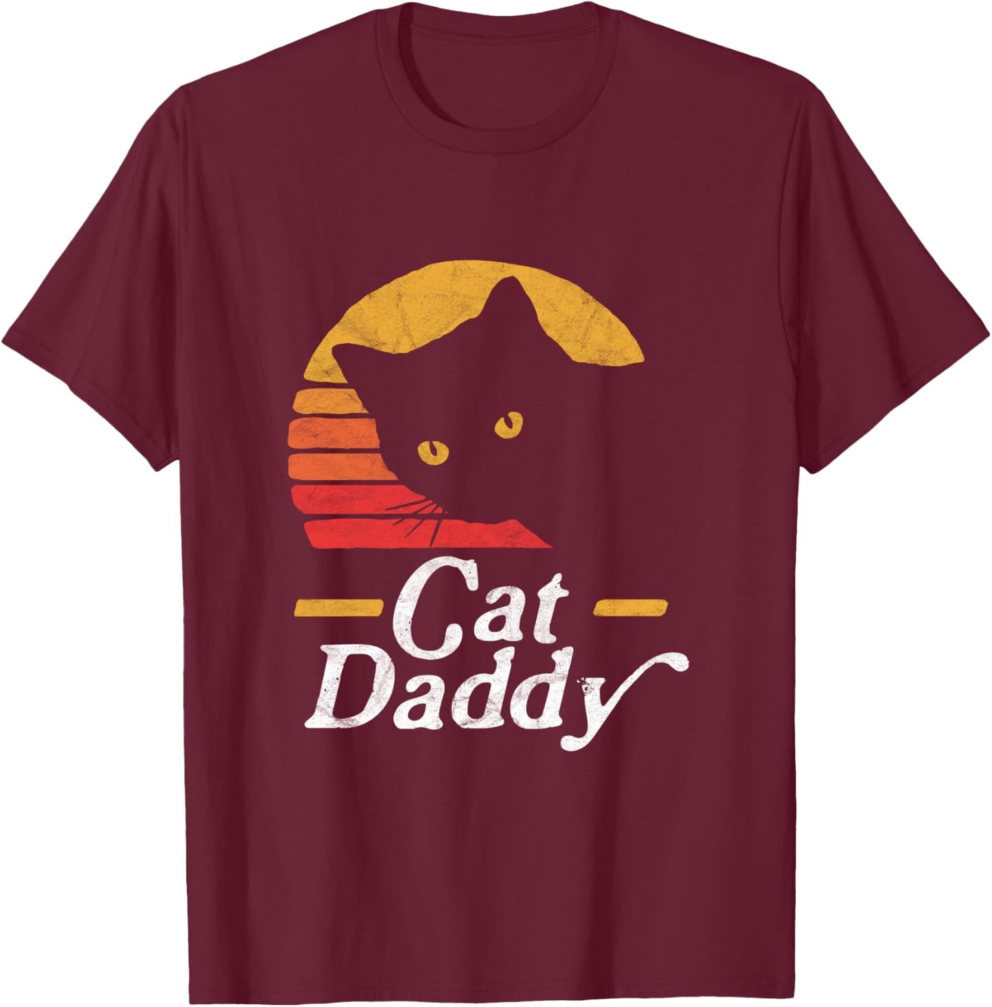 Cat Daddy Vintage Eighties Style Cat Retro Distressed T-Shirt - T-Shirt | Maroon