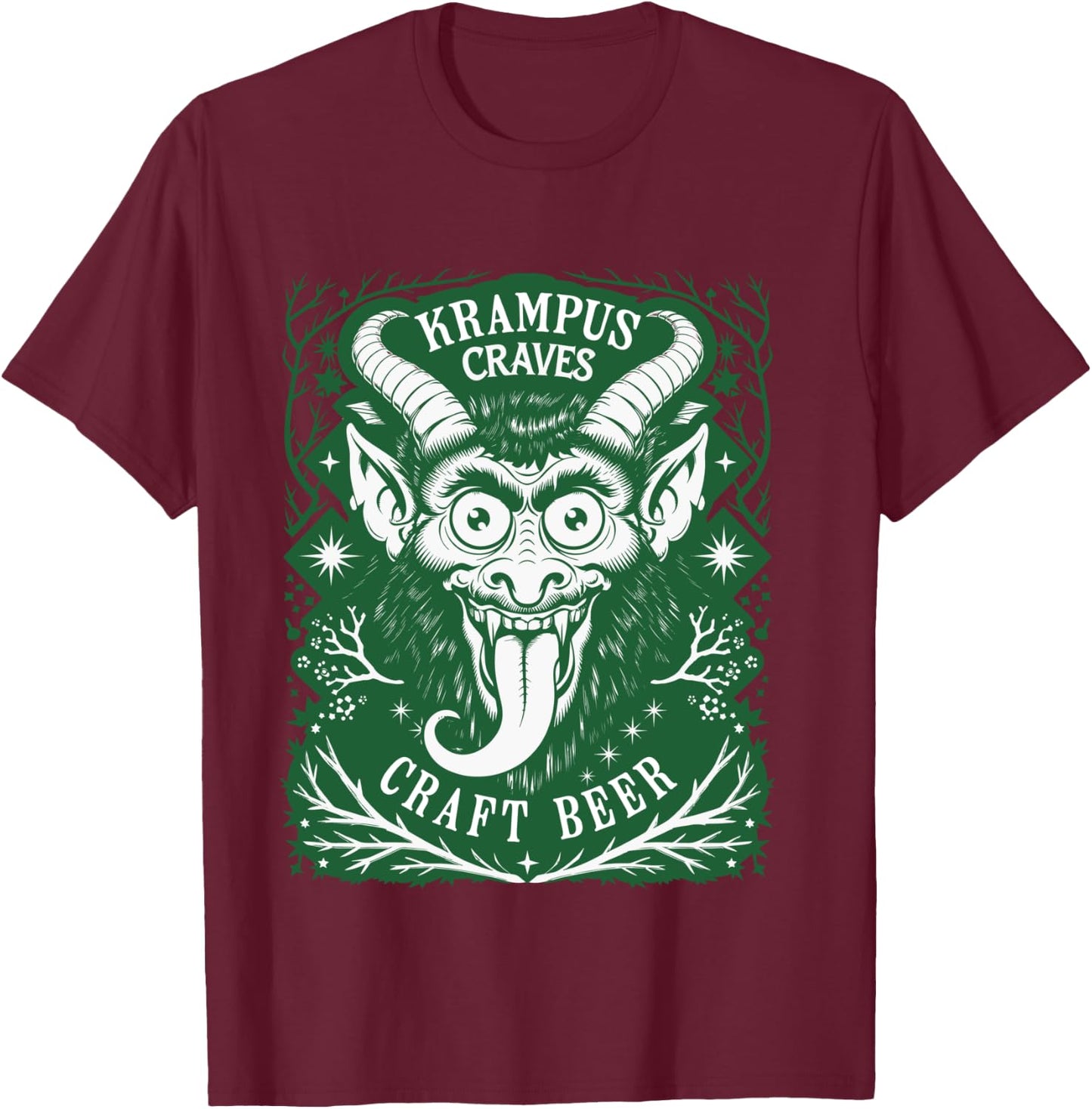 Krampus Craves Craft Beer for Funny German Krampus Folklore T-Shirt - T-Shirt | Maroon