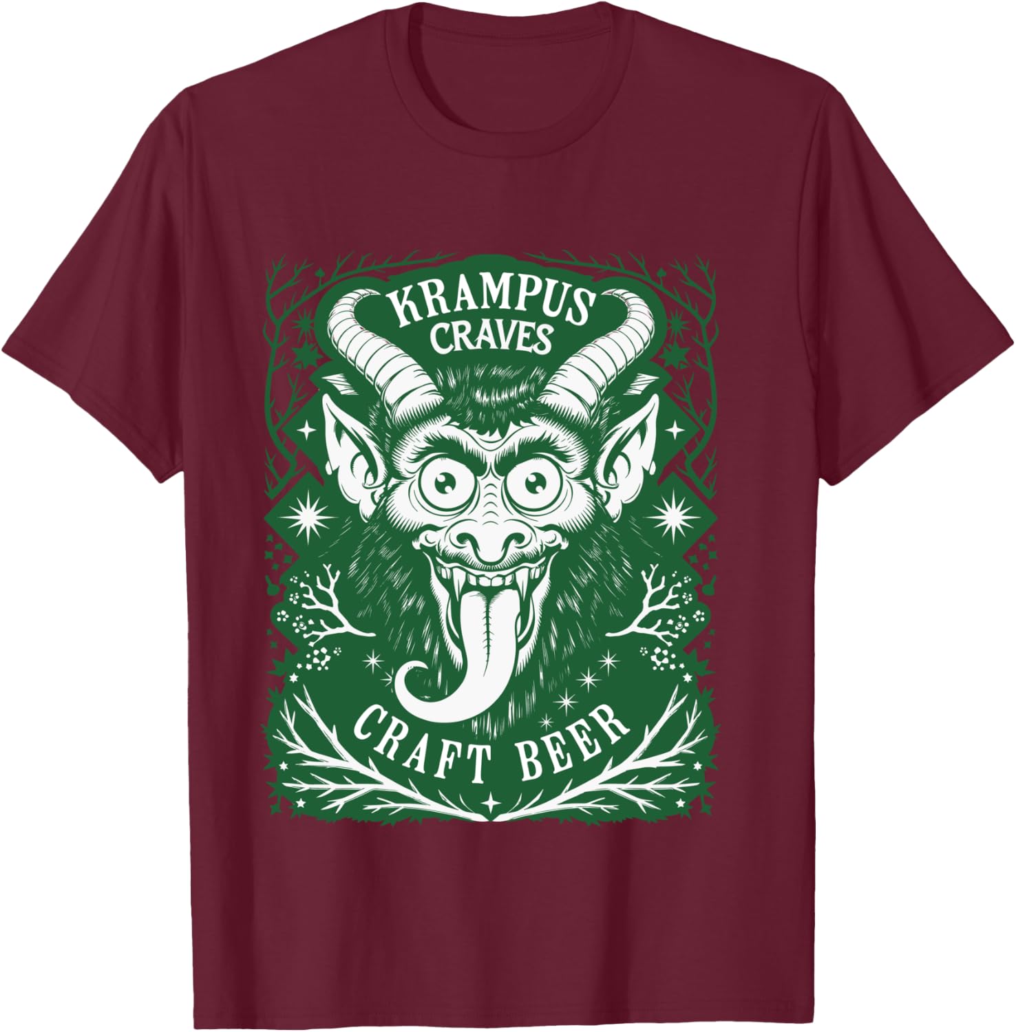Krampus Craves Craft Beer for Funny German Krampus Folklore T-Shirt - T-Shirt | Maroon