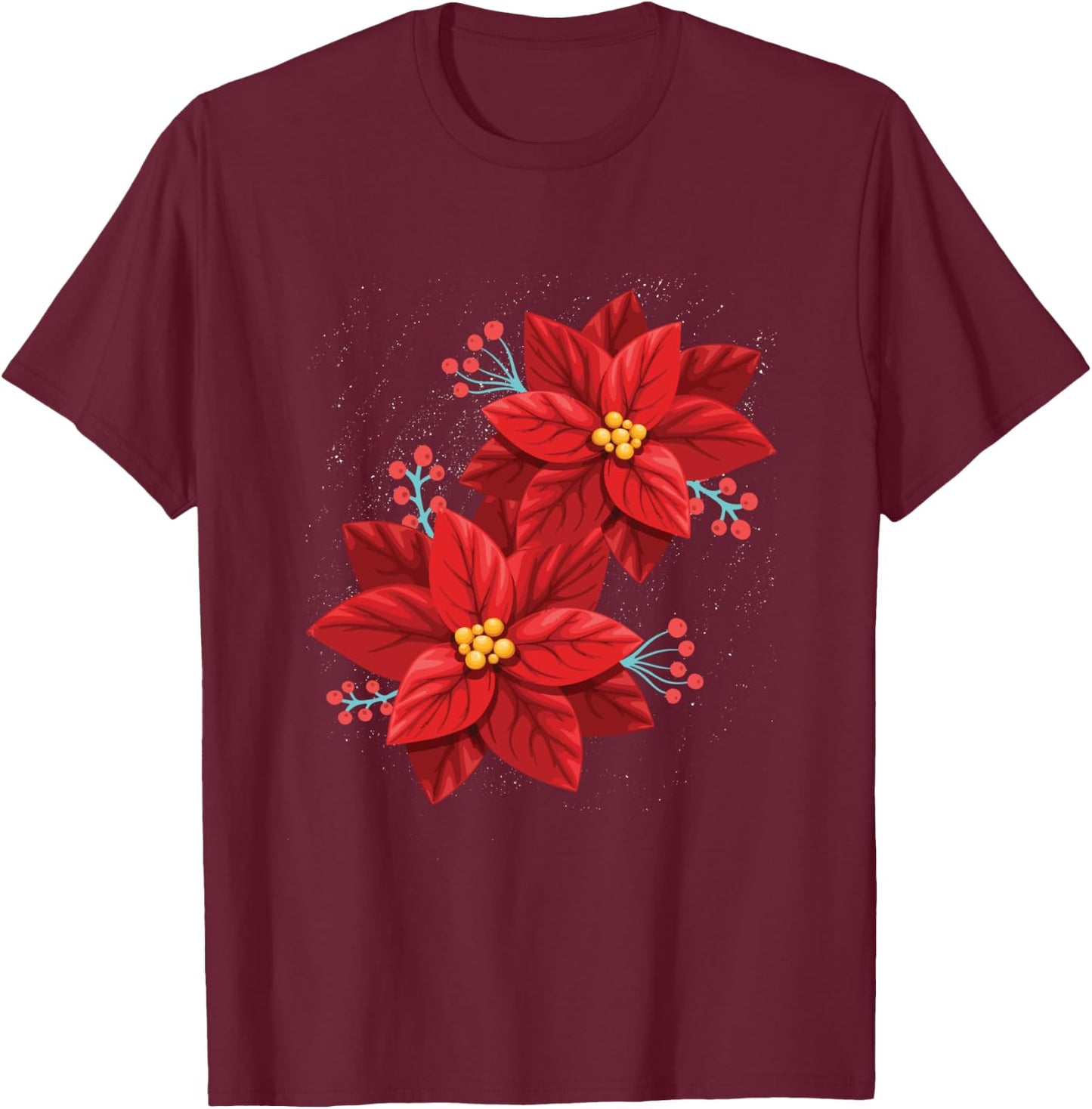 Red Poinsettia - Merry Christmas Flower - Happy Xmas Gift T-Shirt - T-Shirt | Maroon