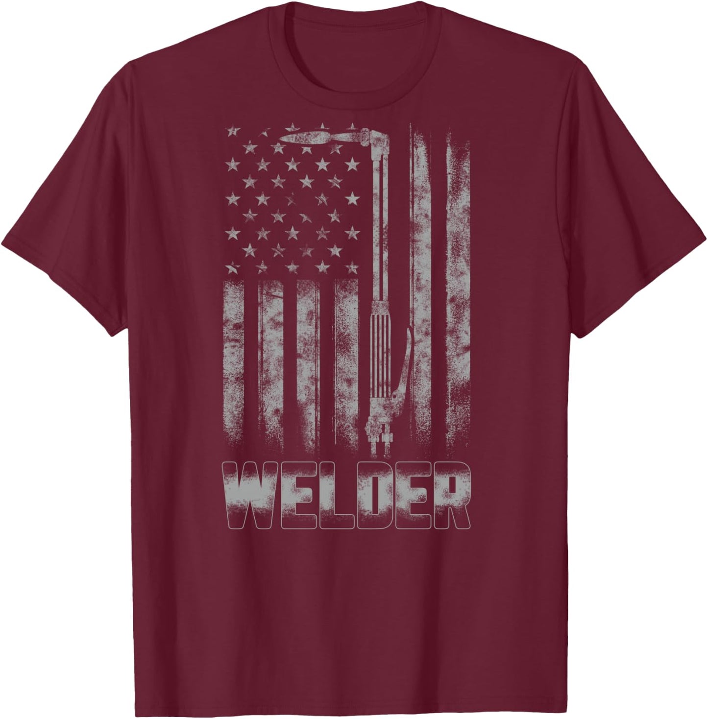 Distressed Welder American Flag Shirt USA Patriotic Welder T-Shirt - T-Shirt | Maroon