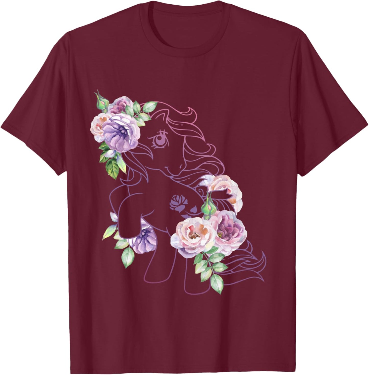 My Little Pony Original Retro Floral Pony Outline T-Shirt - T-Shirt | Maroon