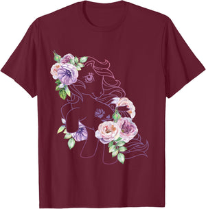 My Little Pony Original Retro Floral Pony Outline T-Shirt - T-Shirt | Maroon