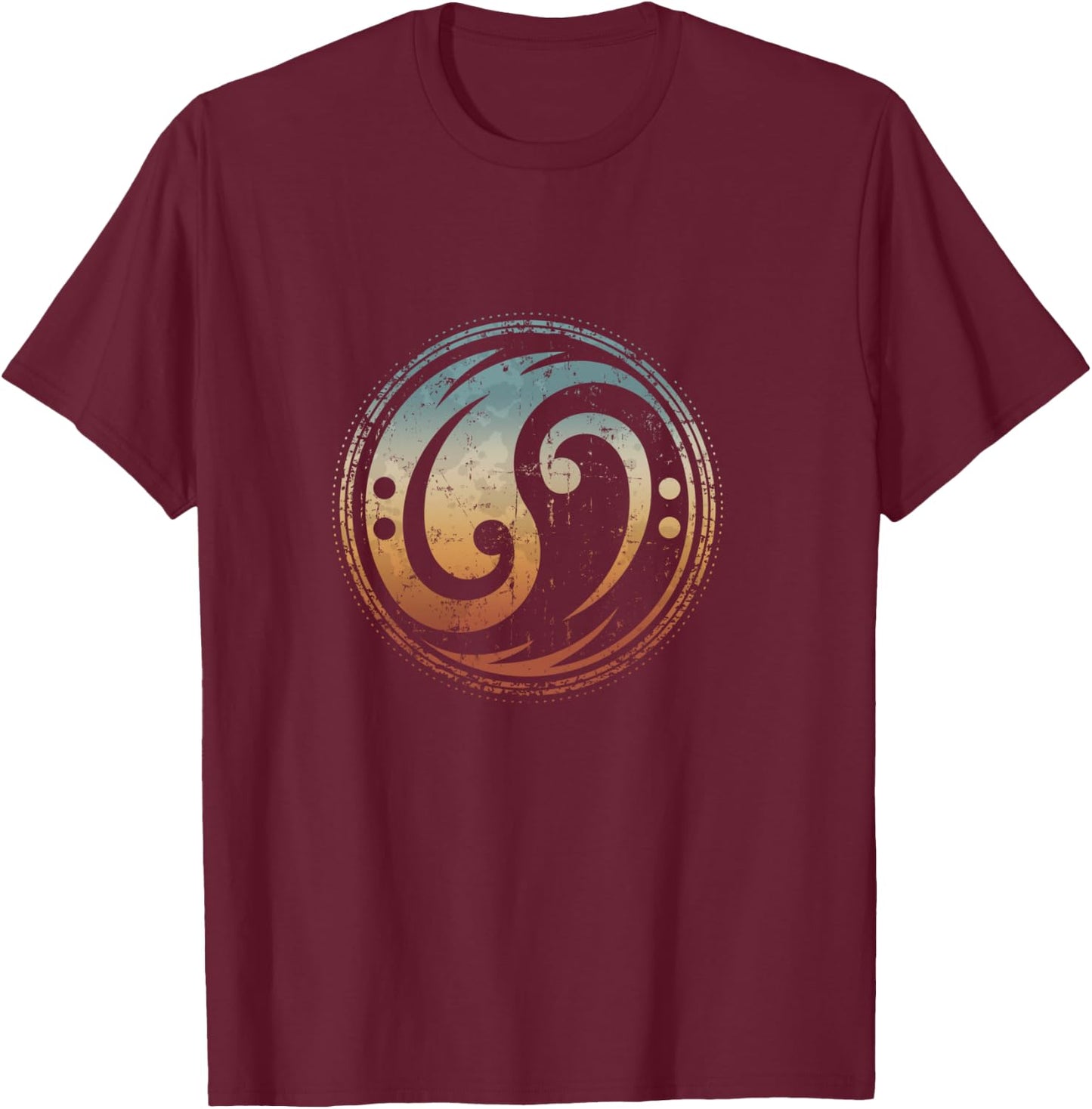Bass Guitar Clef Yin Yang Vintage for Bassist & Bass Player T-Shirt - T-Shirt | Maroon