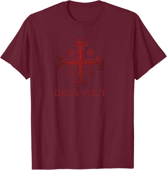 Catholic Knight Templar Crusader Cross T-Shirt - T-Shirt | Maroon