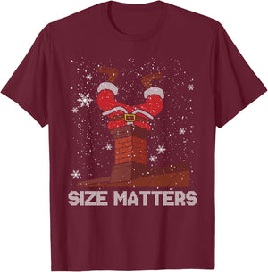 Size Matters Fat Santa Claus Chimney Ugly Christmas Sweater T-Shirt - T-Shirt | Maroon