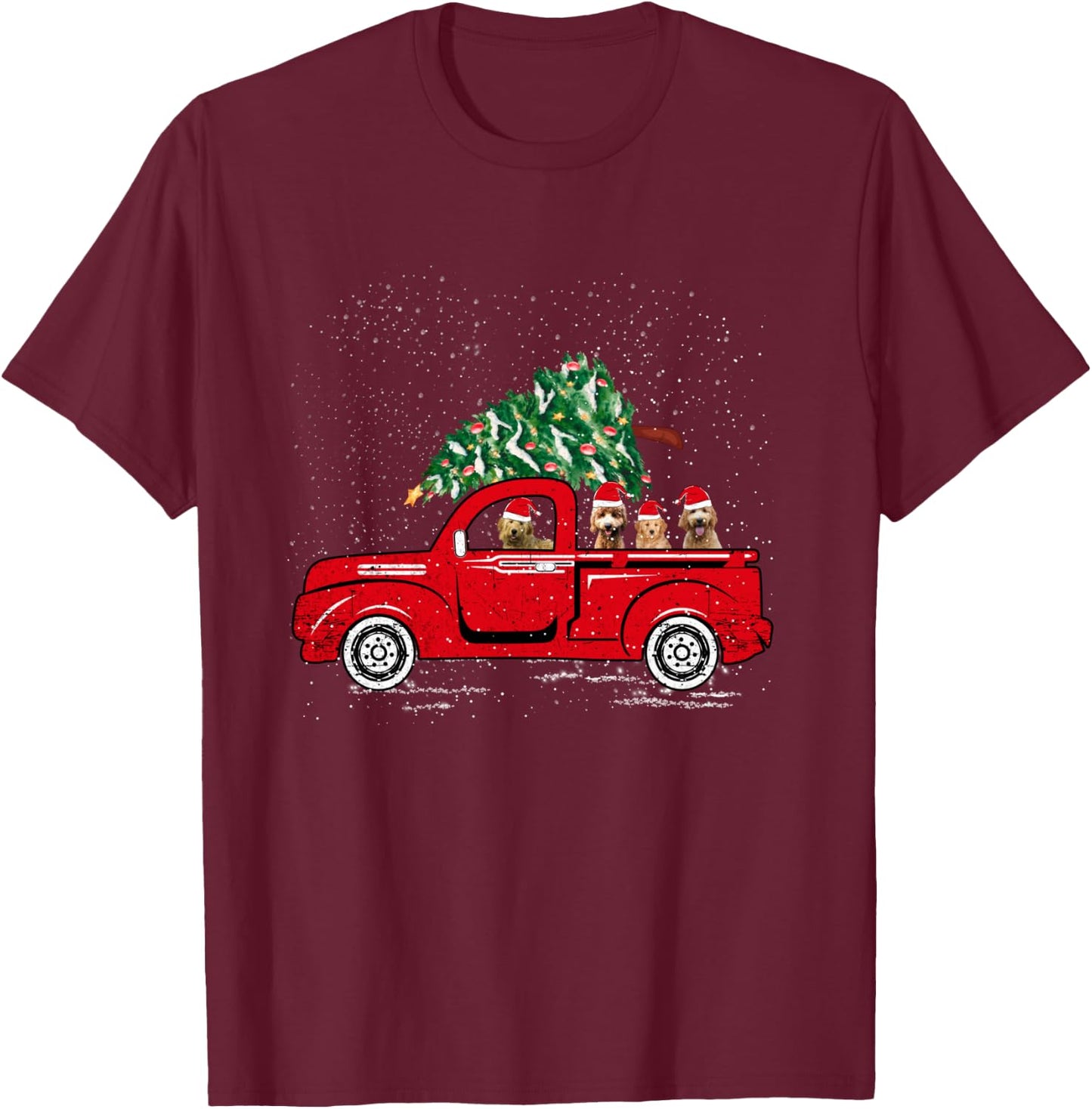 Goldendoodle Riding Red Truck Santa Christmas Pajamas Gift T-Shirt - T-Shirt | Maroon