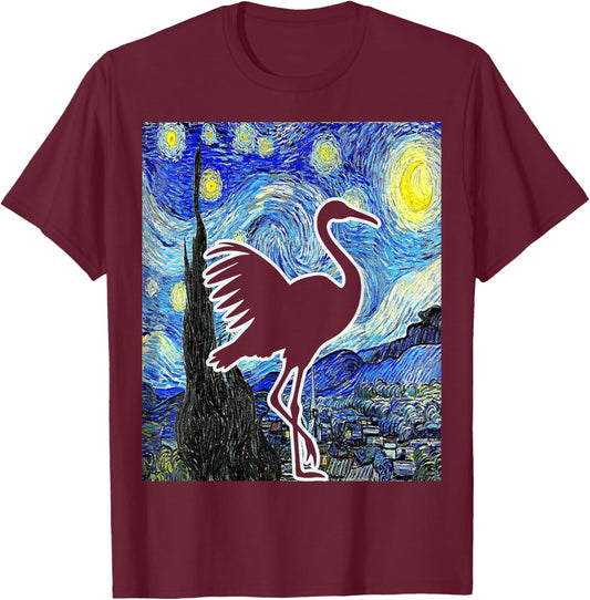 Sandhill Crane Starry Night Birdwatching Ornithology T-Shirt - T-Shirt | Maroon