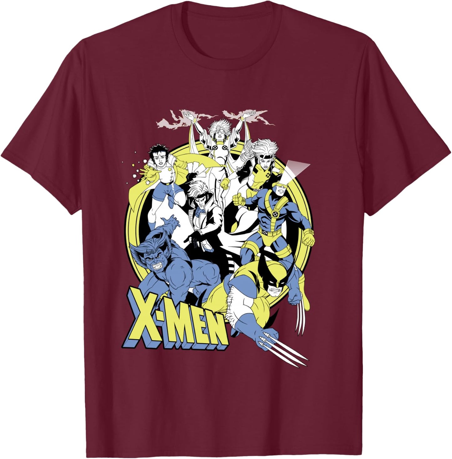 Marvel X-Men Retro Action Group Shot Logo T-Shirt - T-Shirt | Maroon