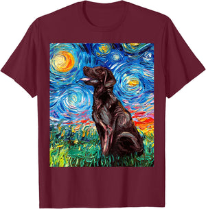 Chocolate Labrador Starry Night Brown Lab Dog Art by Aja T-Shirt - T-Shirt | Maroon