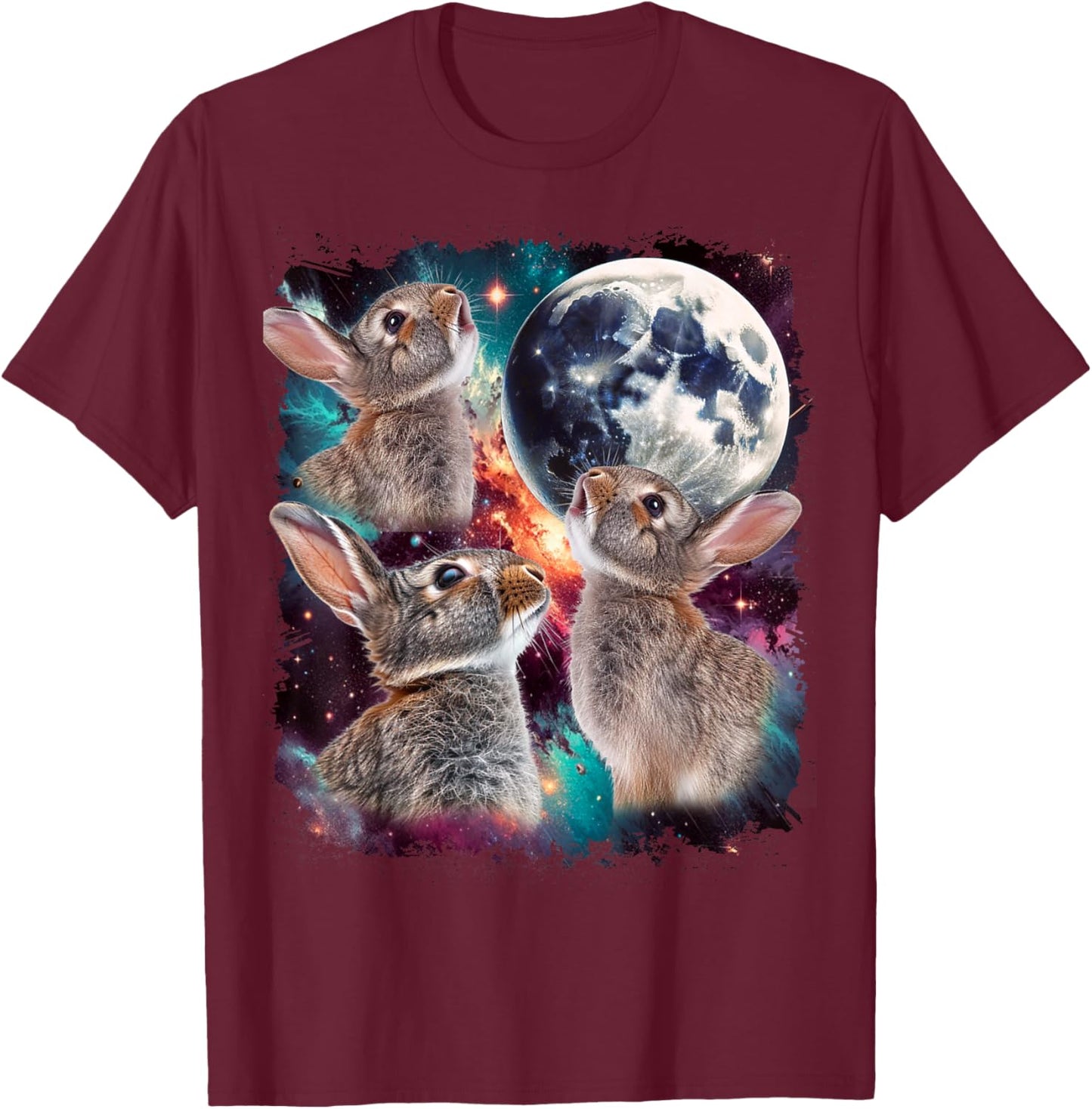 3 Bunny Moon | 3 Rabbits Moon Funny Weird Cursed Meme T-Shirt - T-Shirt | Maroon