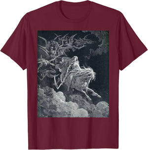 Gustave Dore The Vision of Death Print T-Shirt - T-Shirt | Maroon