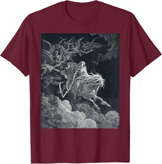 Gustave Dore The Vision of Death Print T-Shirt - T-Shirt | Maroon