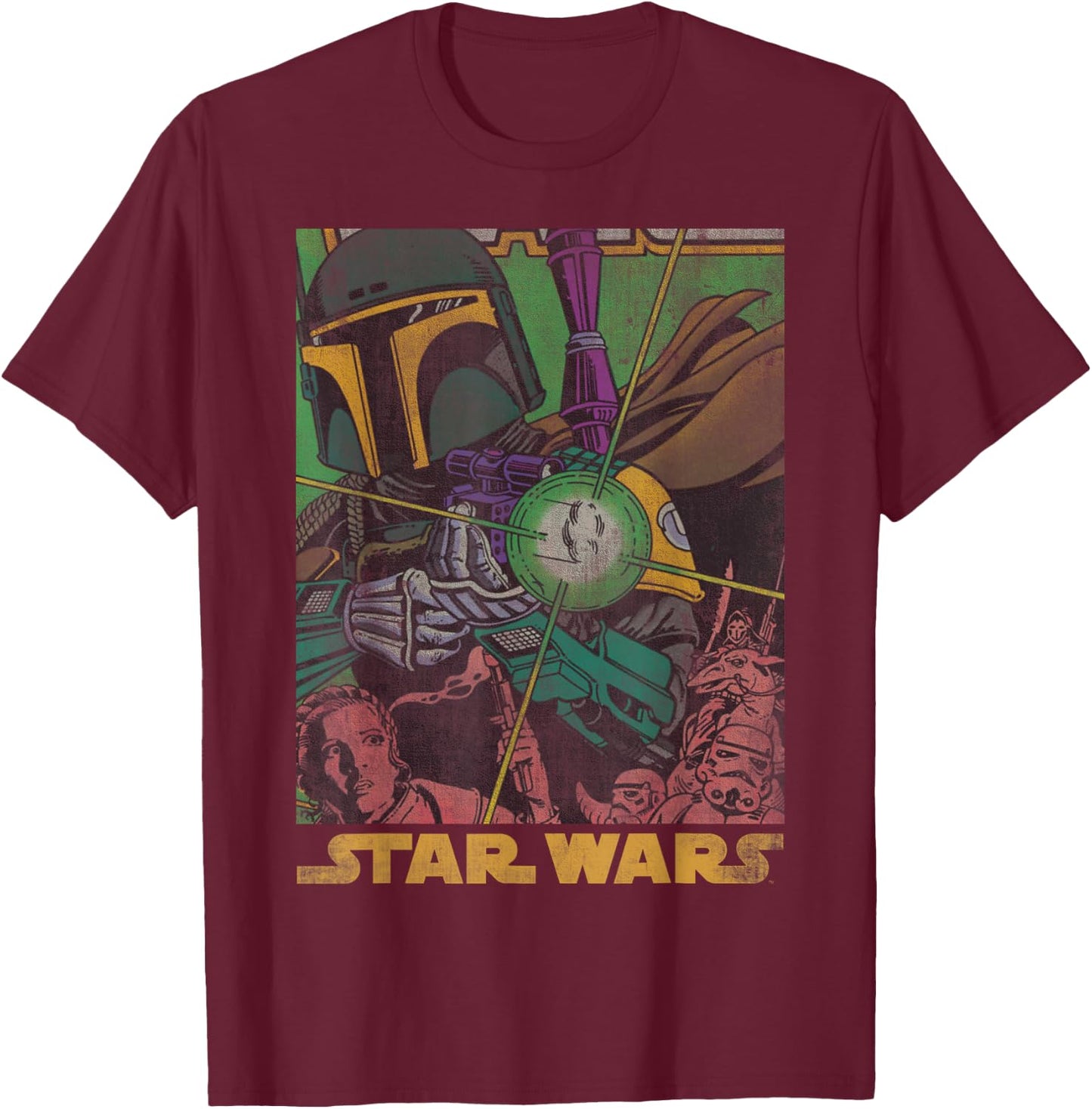 Star Wars Boba Fett Vintage Comic Book T-Shirt - T-Shirt | Maroon