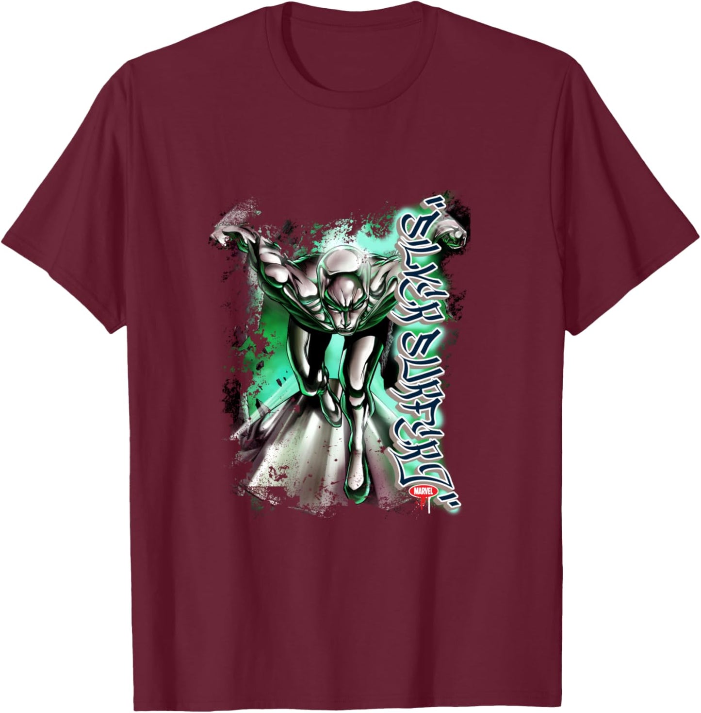 Marvel Comics Retro Classic Silver Surfer Neon Blast Poster T-Shirt - T-Shirt | Maroon