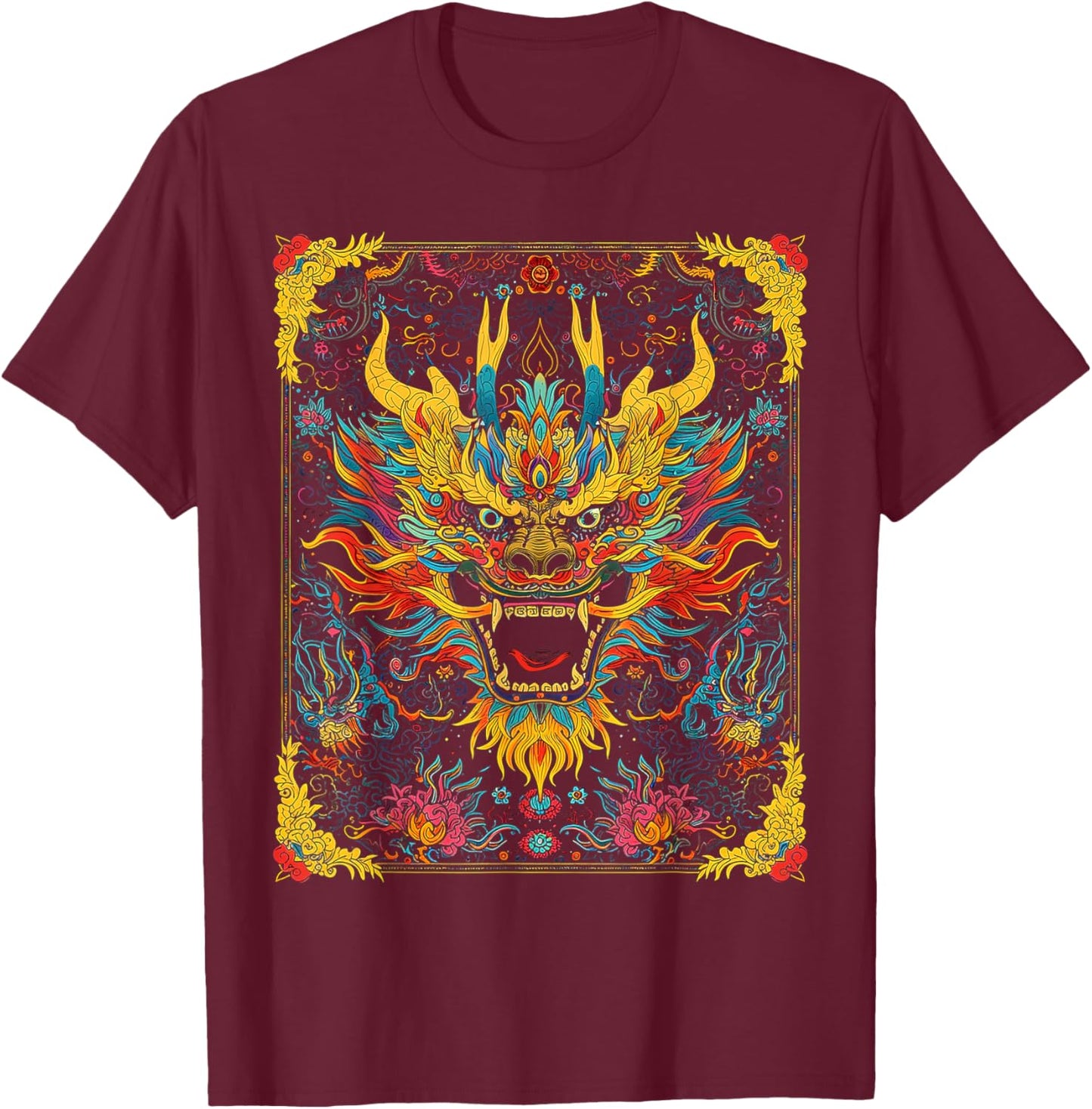 Dragon Artwork Colorful Animal Abstract Art Dragon T-Shirt - T-Shirt | Maroon