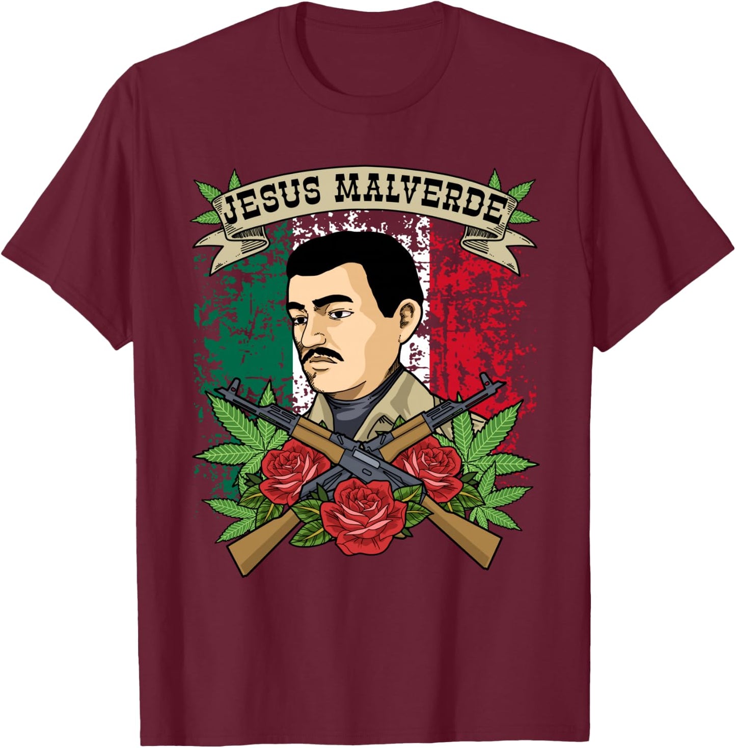 Jesus Malverde Mexico Folk Hero Jesus Malverde T-Shirt - T-Shirt | Maroon
