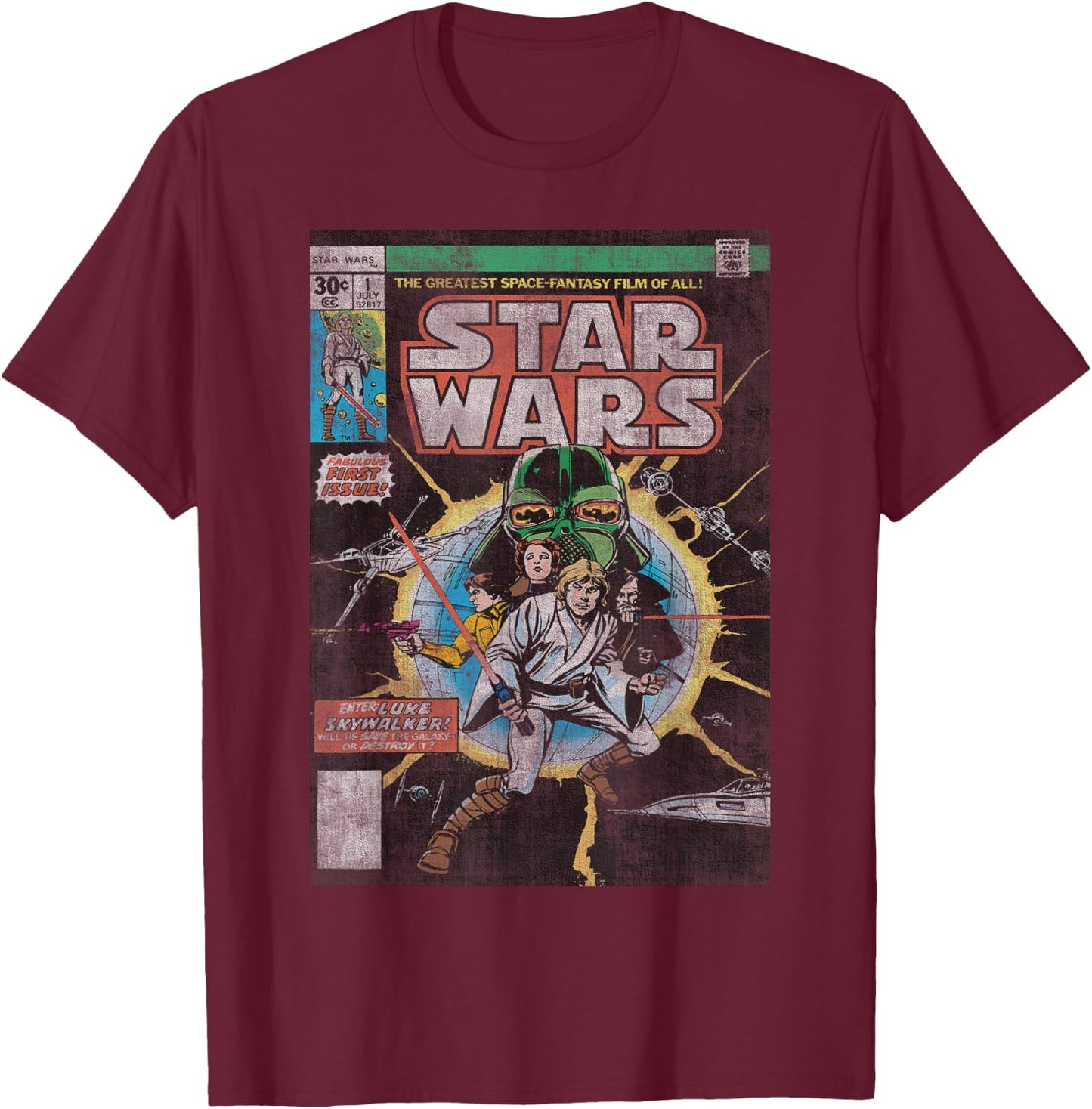 Star Wars Luke Skywalker Vintage Comic Book Cover T-Shirt - T-Shirt | Maroon