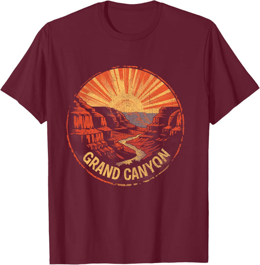 Grand Canyon - US National Park Vintage Men Women Kids Retro T-Shirt - T-Shirt | Maroon