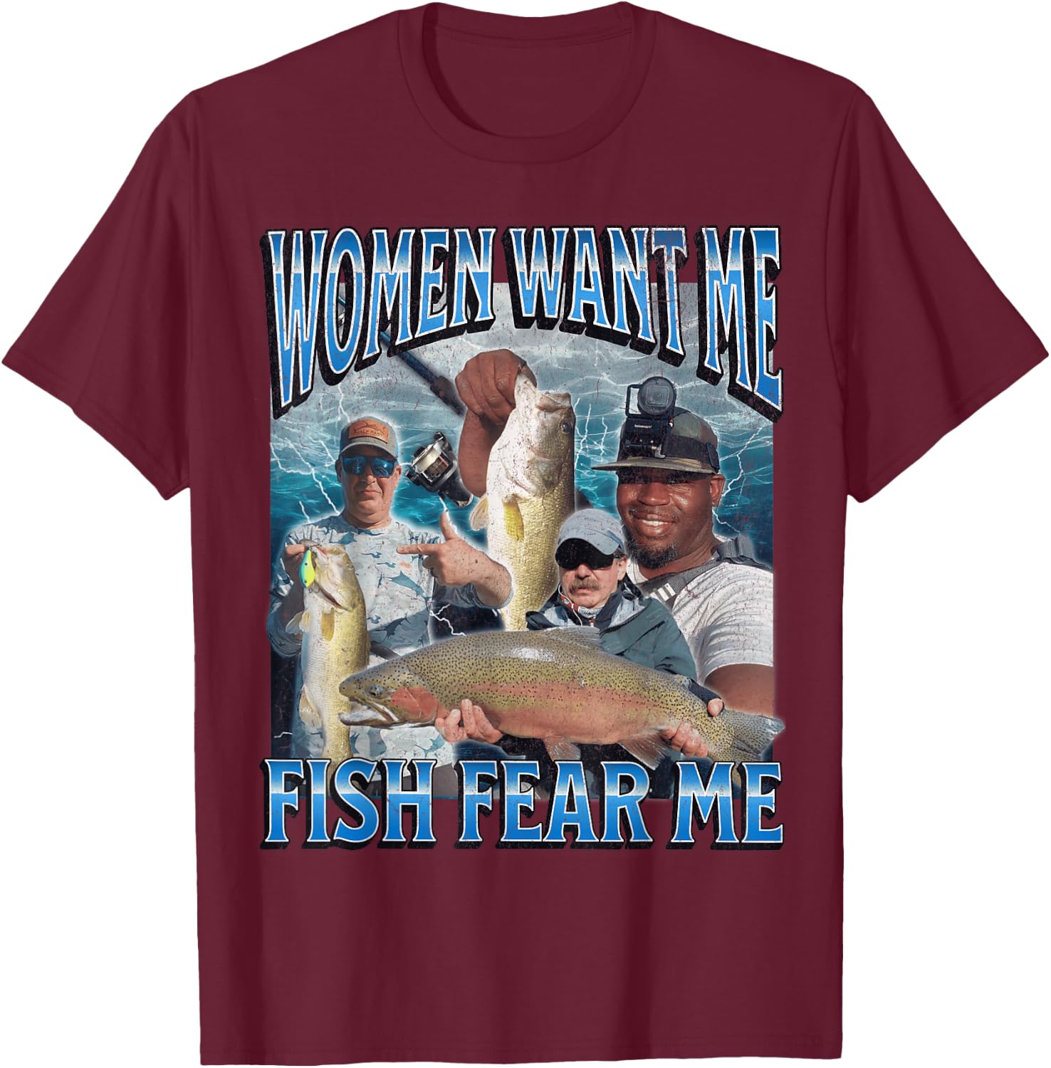 MildlyPerturbed Women's Fishing - Black, Small - Short Sleeve, Classic Fit - Funny Retro Graphic - Adults, Fishing Enthusiasts, Gift Shoppers T-Shirt - T-Shirt | Maroon