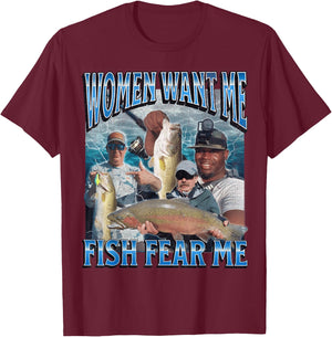 MildlyPerturbed Women's Fishing - Black, Small - Short Sleeve, Classic Fit - Funny Retro Graphic - Adults, Fishing Enthusiasts, Gift Shoppers T-Shirt - T-Shirt | Maroon