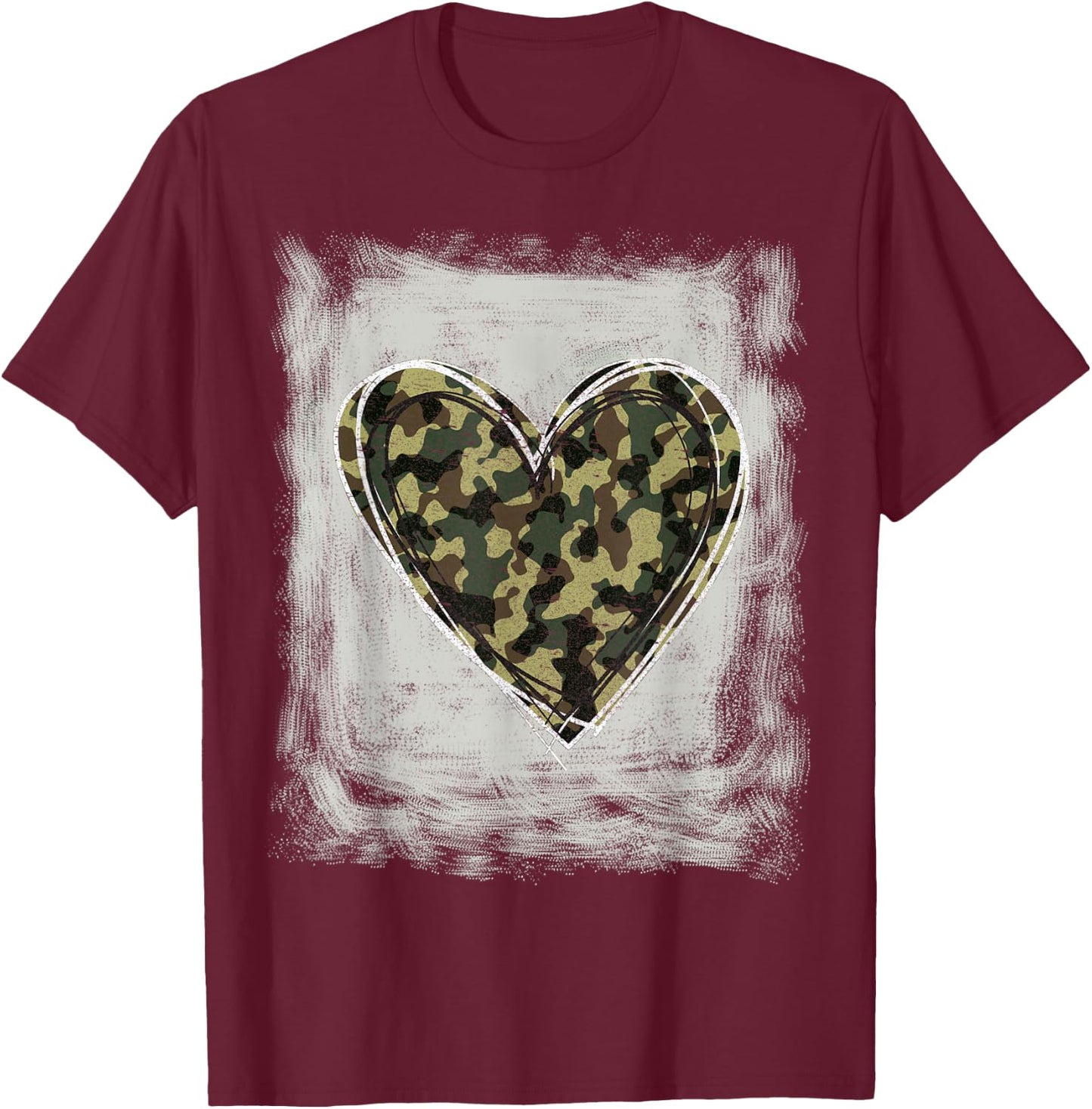 Camo Army Heart Bleached Shirts Forces Memorial Day T-Shirt - T-Shirt | Maroon