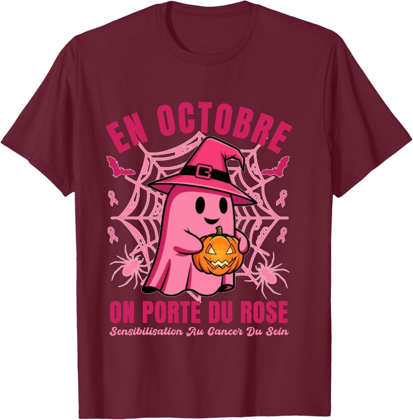 in October on Wearing Pink Ghost Gift Halloween T-Shirt - T-Shirt | Maroon