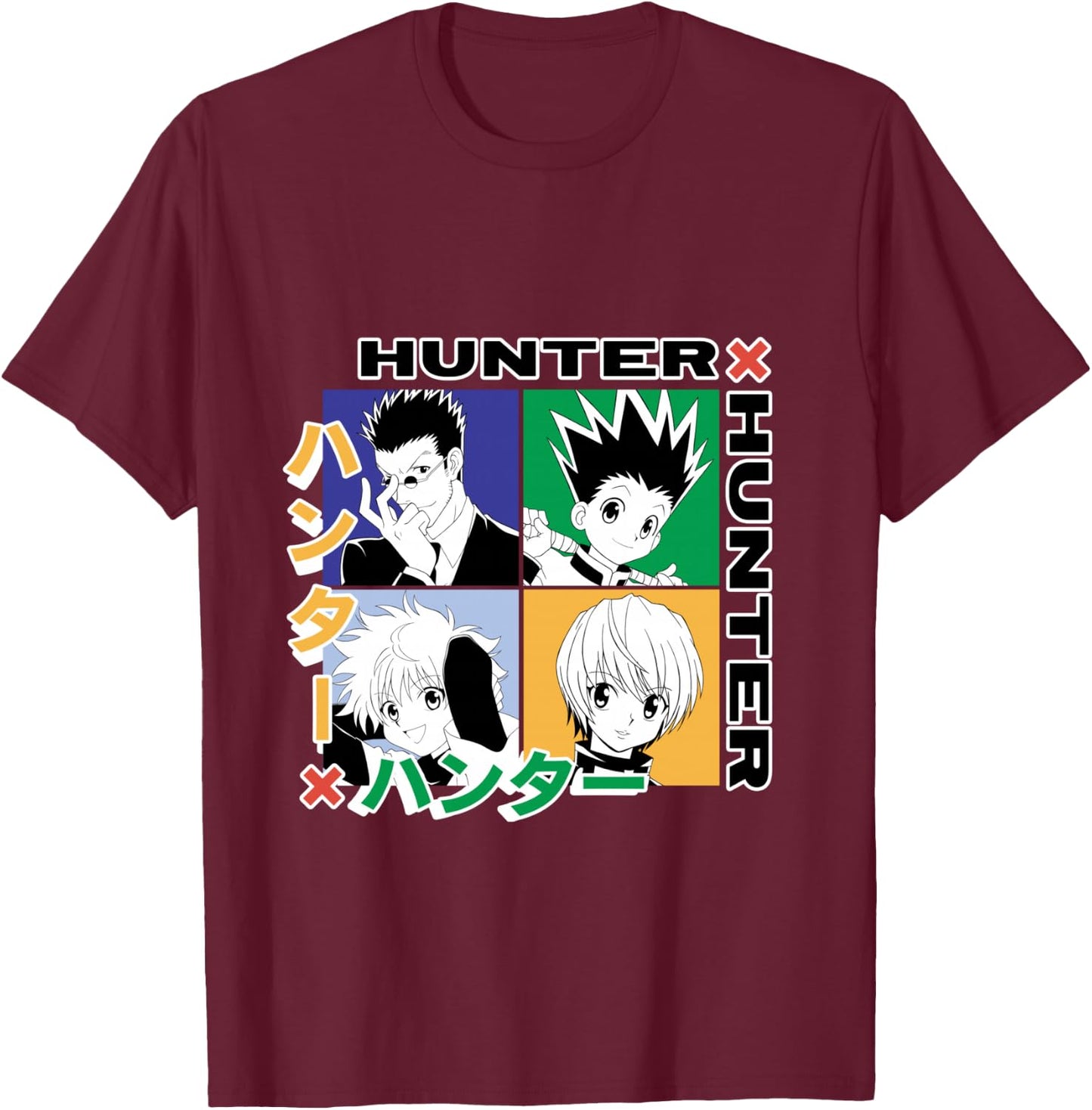 Hunter X Hunter Grid Graphic T-Shirt - T-Shirt | Maroon