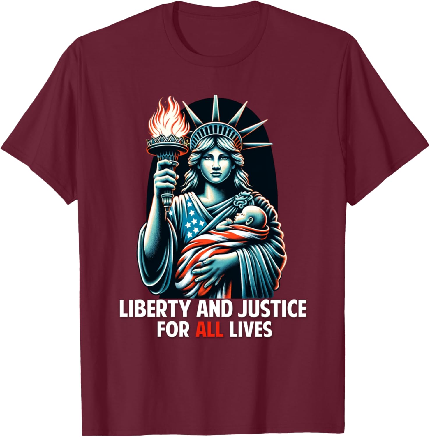Patriotic American Unborn Lives Matter Pro-Life Catholic T-Shirt - T-Shirt | Maroon