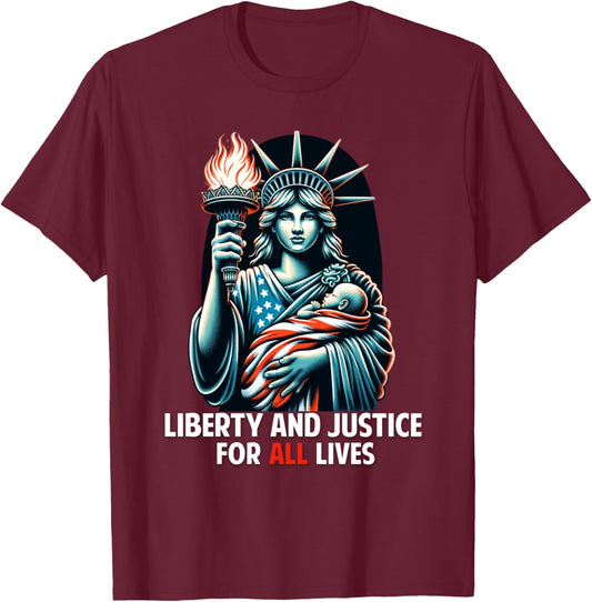 Patriotic American Unborn Lives Matter Pro-Life Catholic T-Shirt - T-Shirt | Maroon