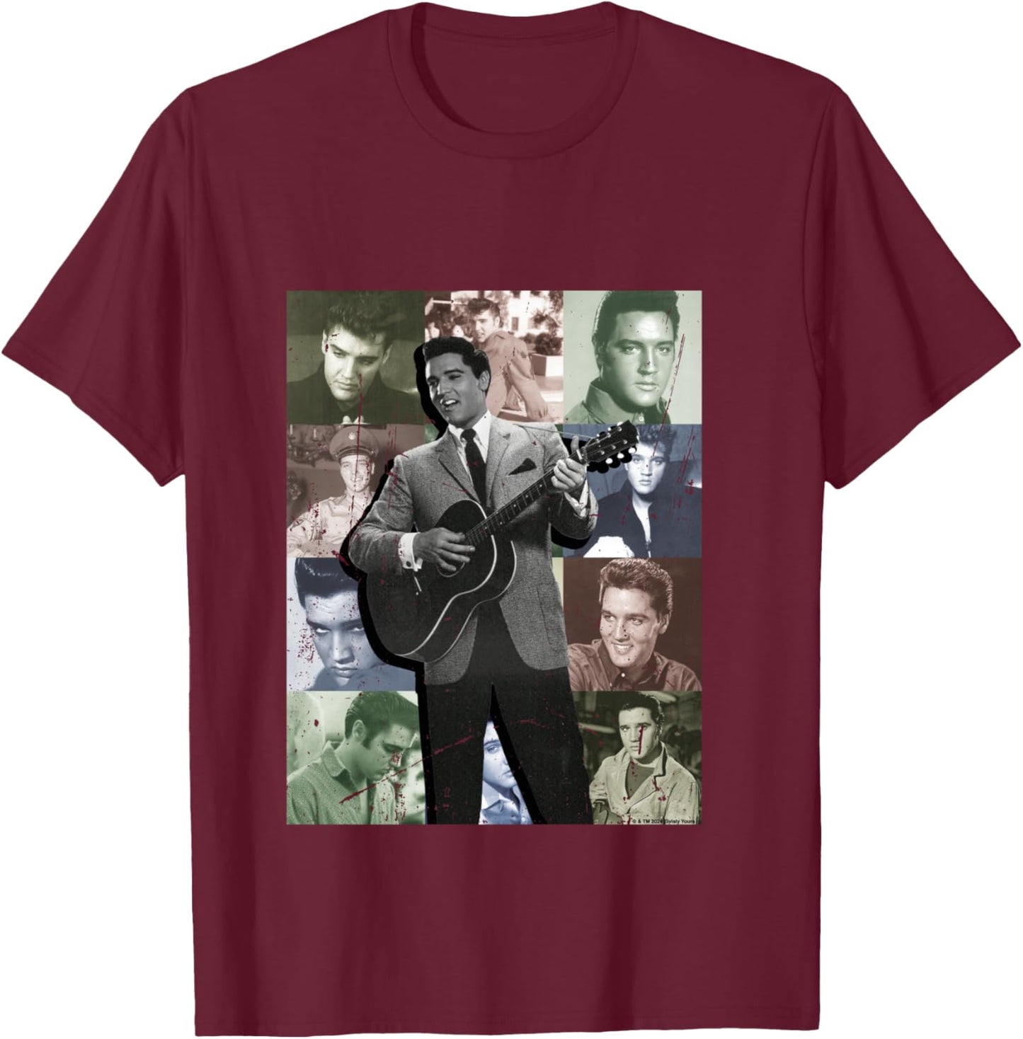 Elvisly Yours Elvis Presley Anzug im Vintage-Stil Langarmshirt T-Shirt - T-Shirt | Maroon