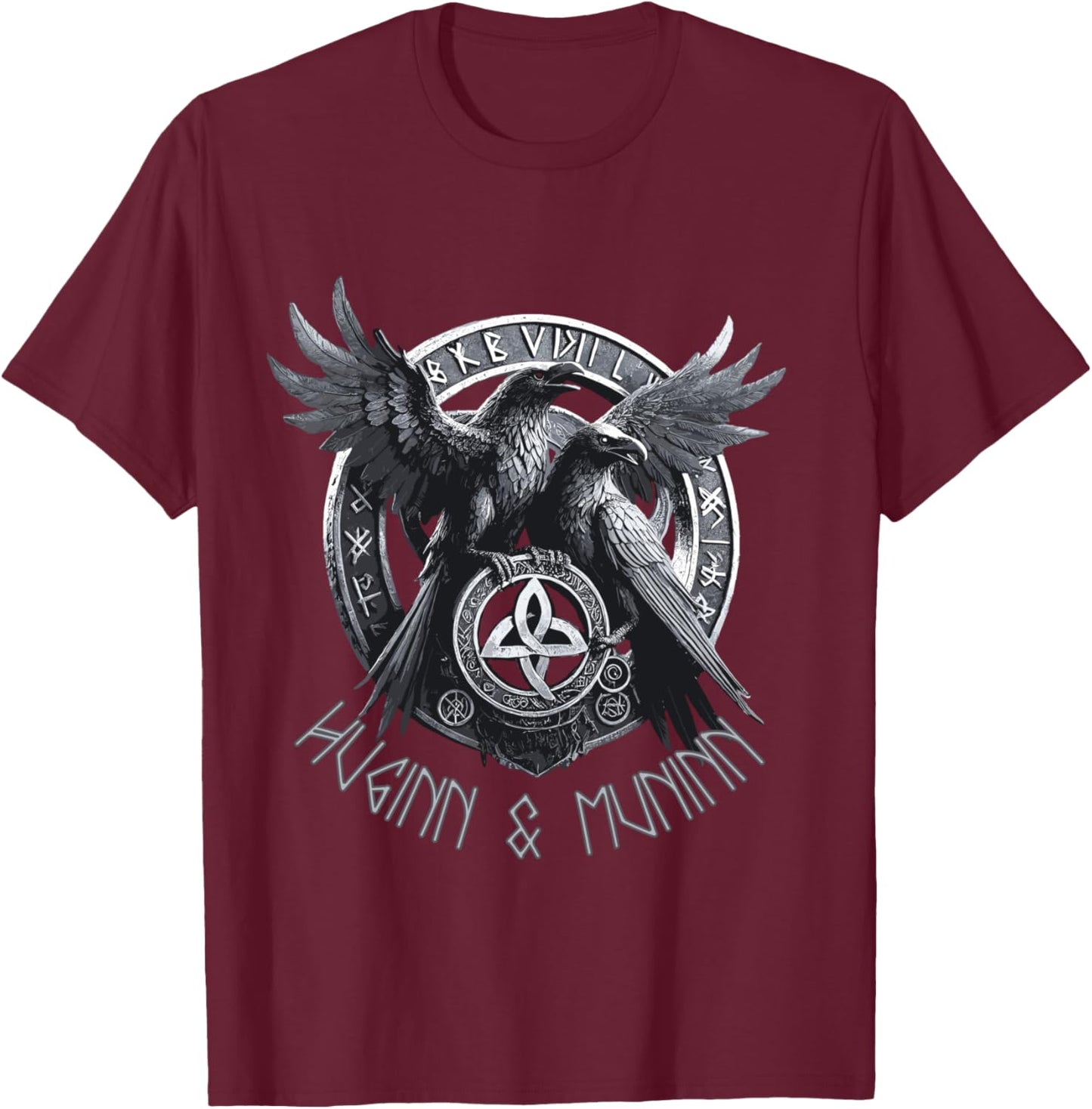 Odin Ravens Huginn & Muninn Vegvisir Vikings Myth , Black, S T-Shirt - T-Shirt | Maroon