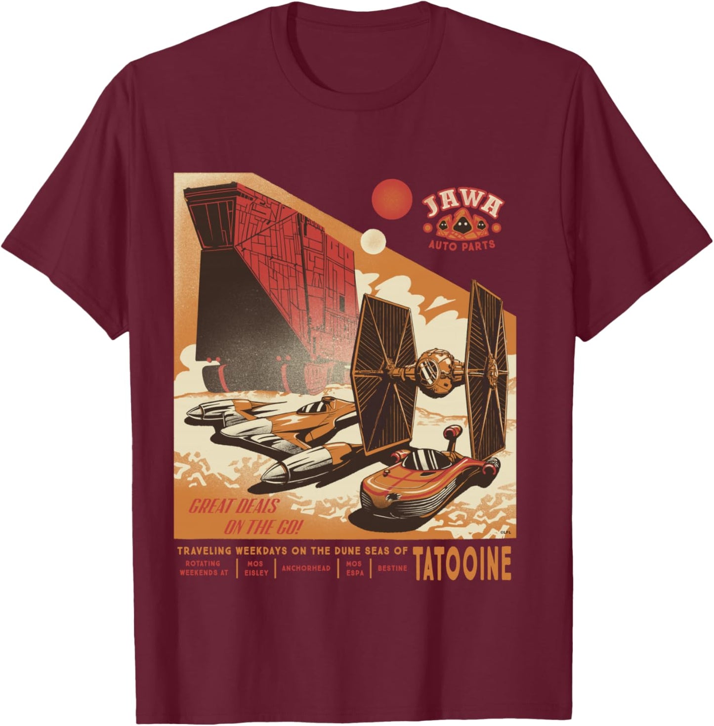 Star Wars Jawa Auto Parts Tatooine Deals Funny Ad Parody T-Shirt - T-Shirt | Maroon