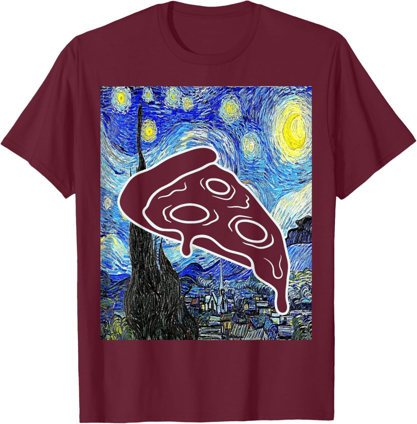Pizza Starry Night Pizza Lover Italian Food Painting Foodie T-Shirt - T-Shirt | Maroon